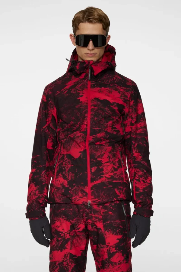 Ski | Jackor-J.Lindeberg Ace Jacket Printed Mountain Glitch Red