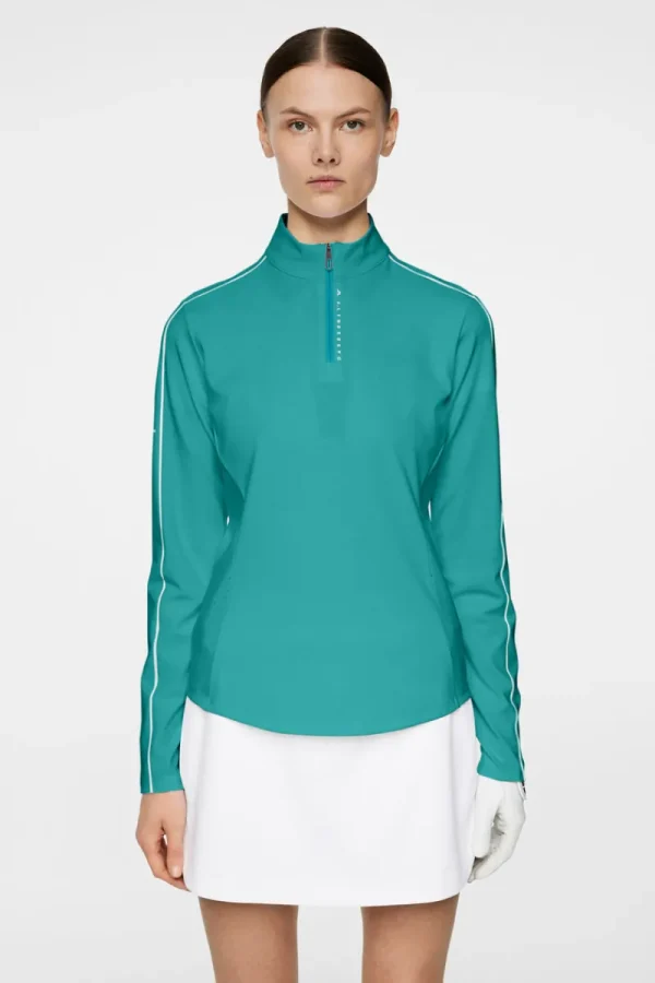 Golf | Bas- Och Mellanlager-J.Lindeberg Adiola Quarter Zip Mid Layer Teal