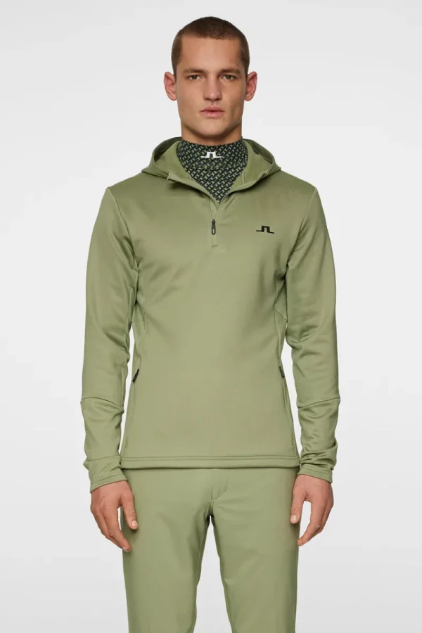 Golf | Bas- Och Mellanlager-J.Lindeberg Aerial Quarter Zip Hood Oil Green