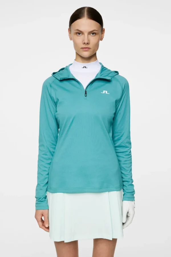 Golf | Bas- Och Mellanlager-J.Lindeberg Agnes Quarter Zip Hood Teal