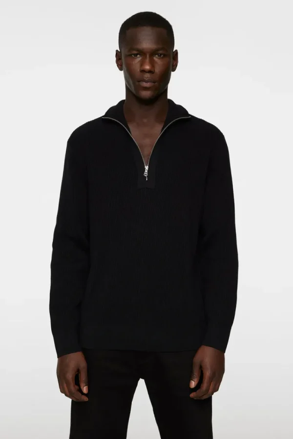Stickat | Överdelar-J.Lindeberg Alex Half Zip Knitted Sweater Black