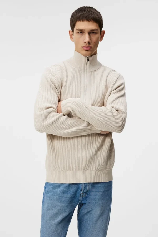 Stickat | Överdelar-J.Lindeberg Alex Half Zip Knitted Sweater Moonbeam