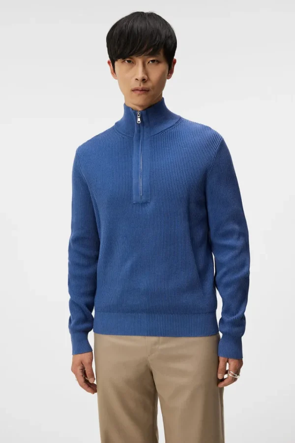 Stickat | Överdelar-J.Lindeberg Alex Half Zip Knitted Sweater Bijou Blue