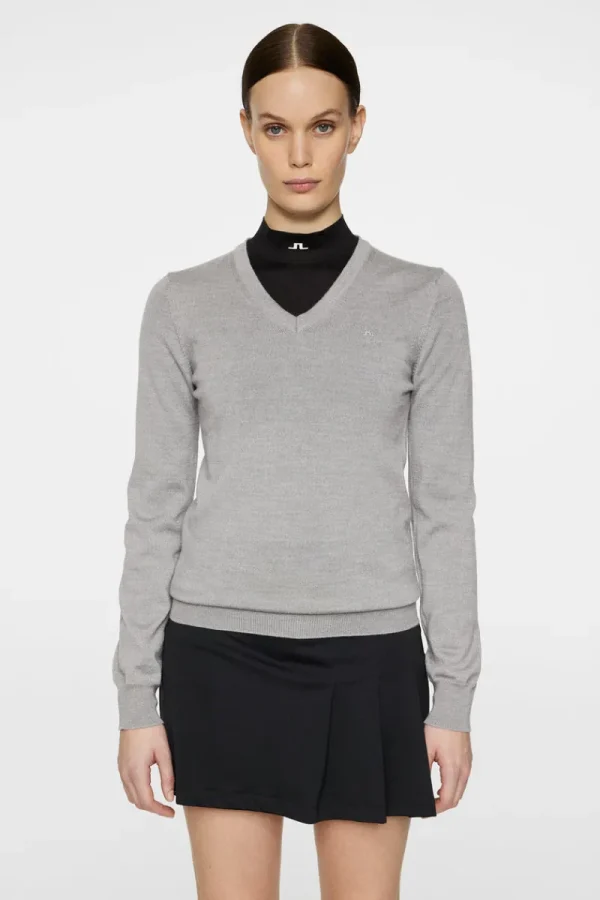 Golf | Stickat-J.Lindeberg Amaya Knitted Sweater Light Grey Melange