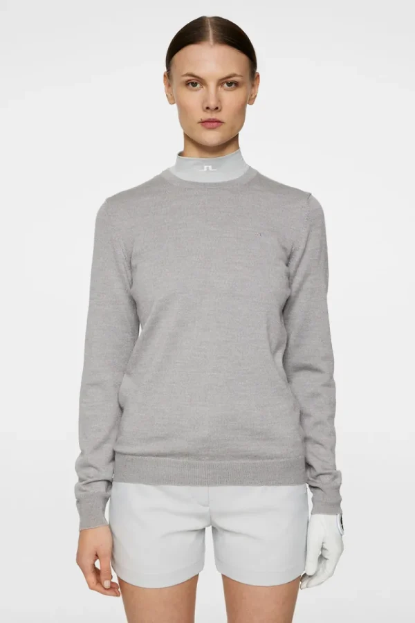 Golf | Stickat-J.Lindeberg Aria Knitted Sweater Light Grey Melange