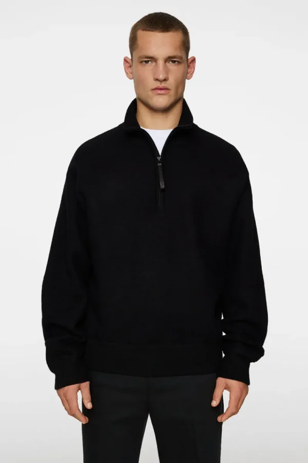 Stickat | Överdelar-J.Lindeberg Bon Boiled Wool Quarter Zip Black