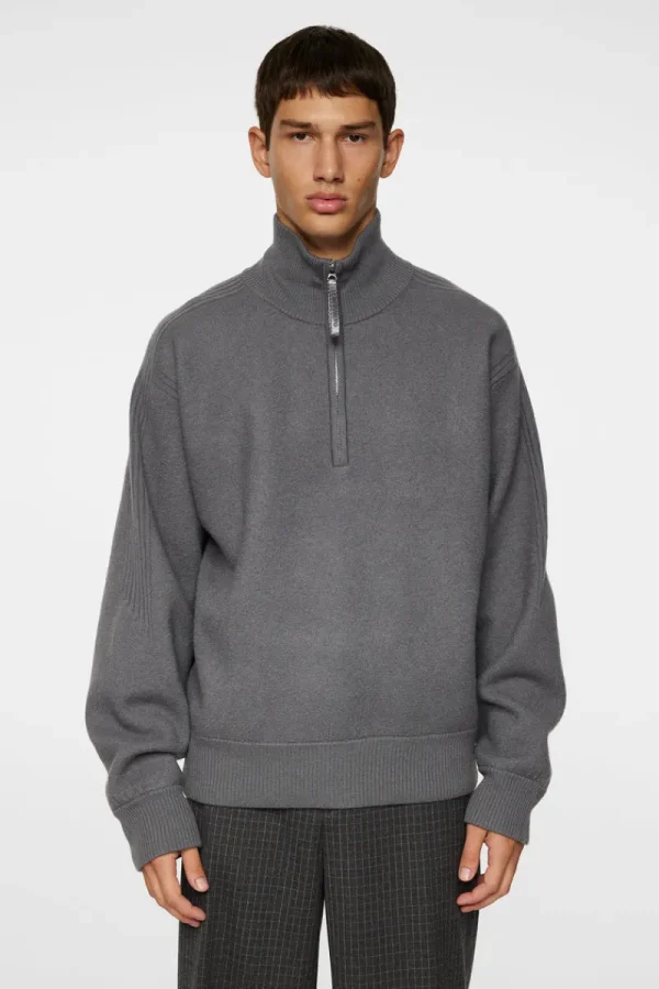 Stickat | Överdelar-J.Lindeberg Bon Boiled Wool Quarter Zip Lava Smoke
