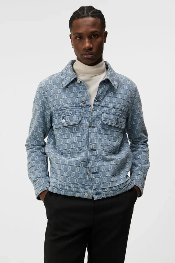 Accessoarer | Underkläder-J.Lindeberg Cam Jacquard Denim Jacket Mid Blue