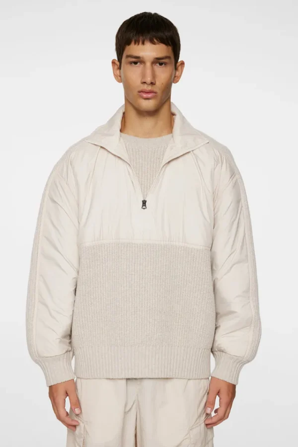 Stickat | Överdelar-J.Lindeberg Cole Hybrid Knit Quarter Zip Moonbeam