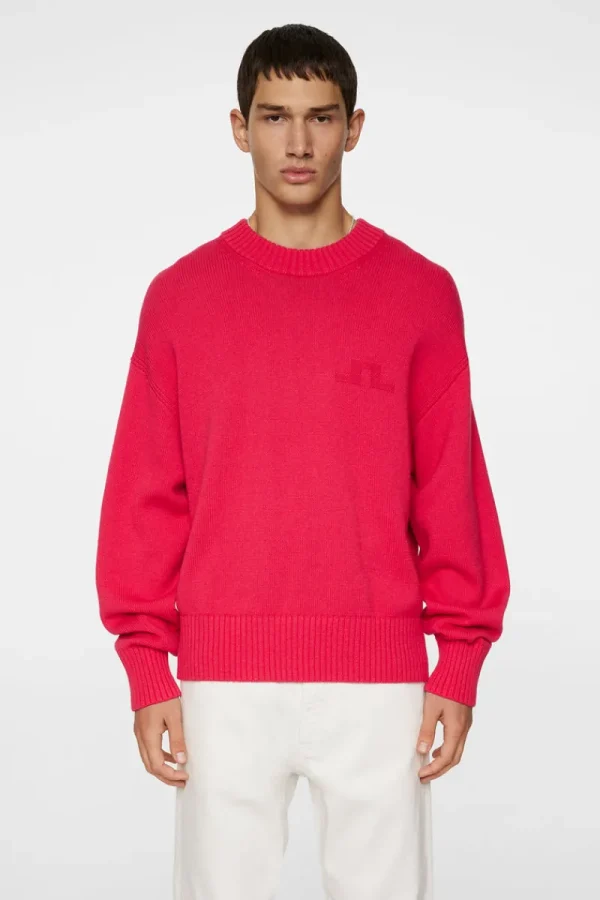 Stickat | Överdelar-J.Lindeberg Eddy Cotton Wool Crew Neck Azalea