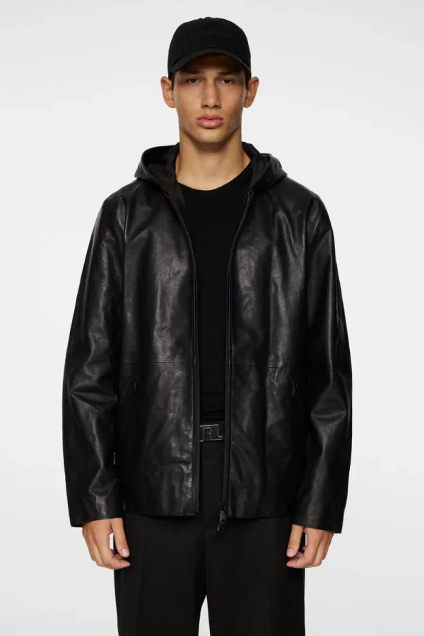 Jackor | Ytterkläder-J.Lindeberg Hadley Leather Hoody Jacket Black