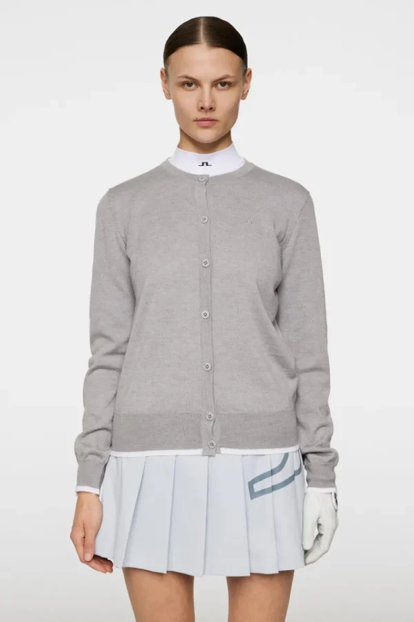 Golf | Stickat-J.Lindeberg Joanna Knitted Cardigan Light Grey Melange