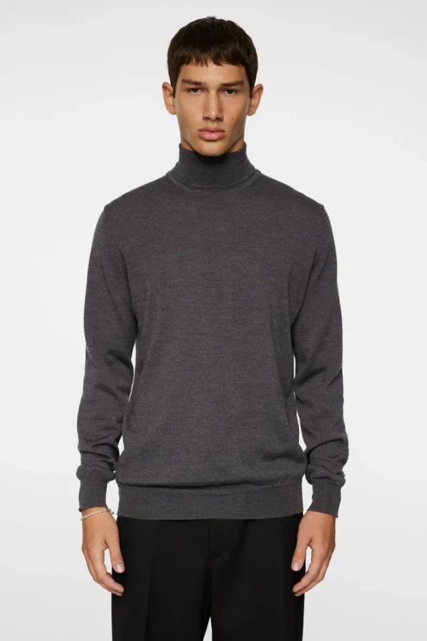 Stickat | Överdelar-J.Lindeberg Kaden Merino Turtle Neck Lava Smoke Melange