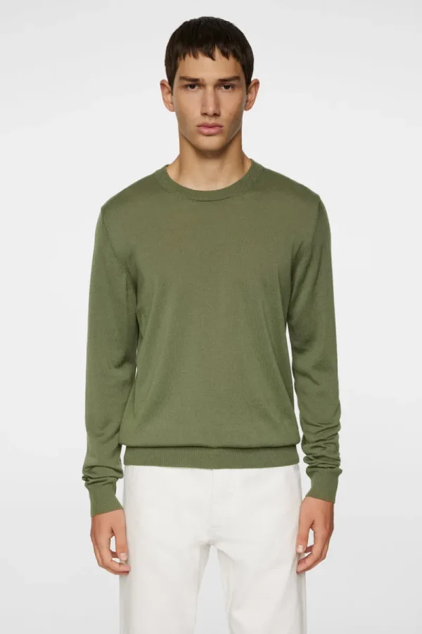 Stickat | Överdelar-J.Lindeberg Keane Light Merino Crew Neck Olivine