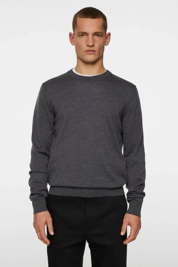 Stickat | Överdelar-J.Lindeberg Keane Merino Crew Neck Lava Smoke Melange