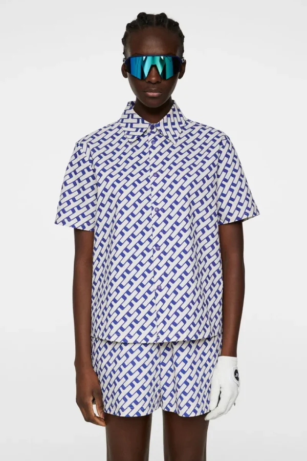 Golf | Överdelar-J.Lindeberg Linda Printed Shirt Tour Geo Moonbeam M