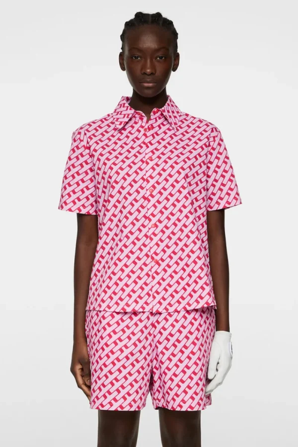 Golf | Överdelar-J.Lindeberg Linda Printed Shirt Tour Geo Pink M