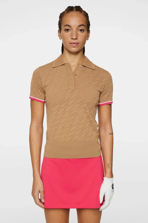 Golf | Stickat-J.Lindeberg Lomi Knitted Polo Shirt Tigers Eye