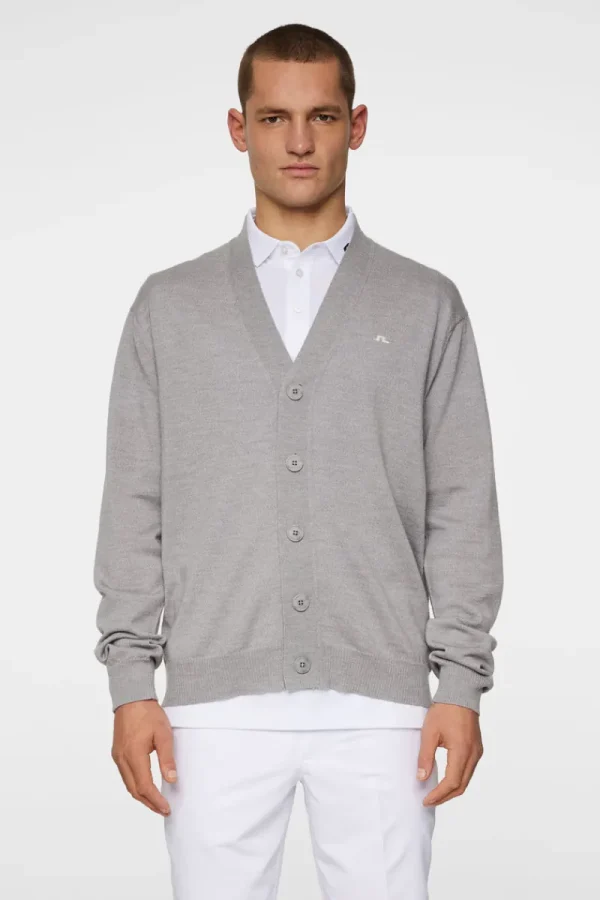 Golf | Stickat-J.Lindeberg Lucas Knitted Cardigan Light Grey Melange