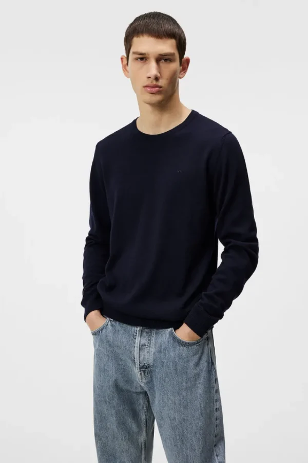 Stickat | Överdelar-J.Lindeberg Lyle Merino Crew Neck Sweater Navy