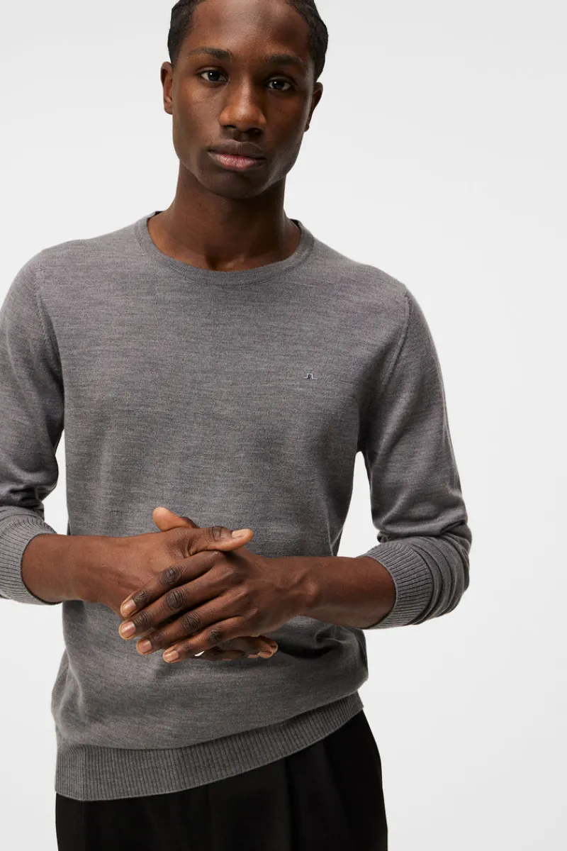 Stickat | Överdelar-J.Lindeberg Lyle Merino Crew Neck Sweater Grey Melange