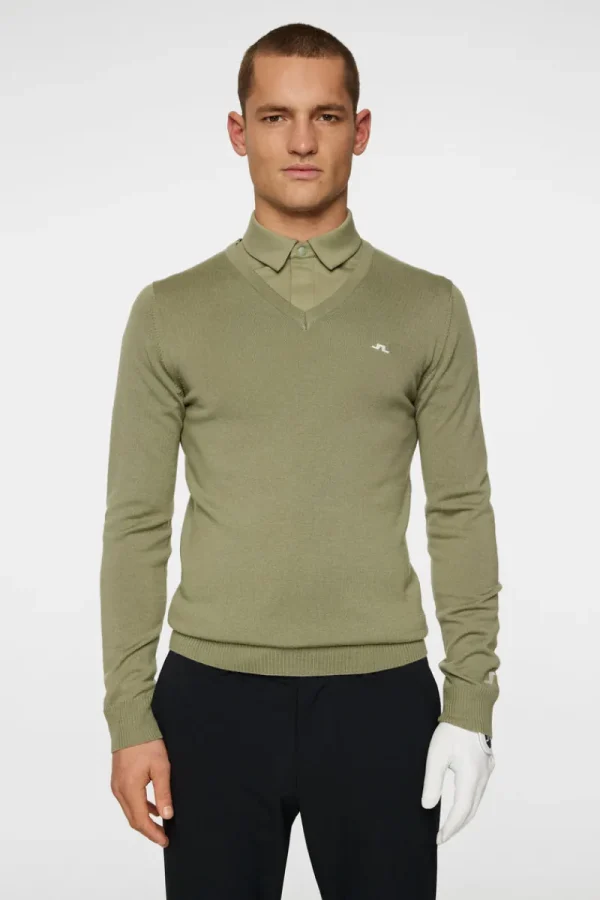Golf | Stickat-J.Lindeberg Lymann Knitted Sweater Oil Green