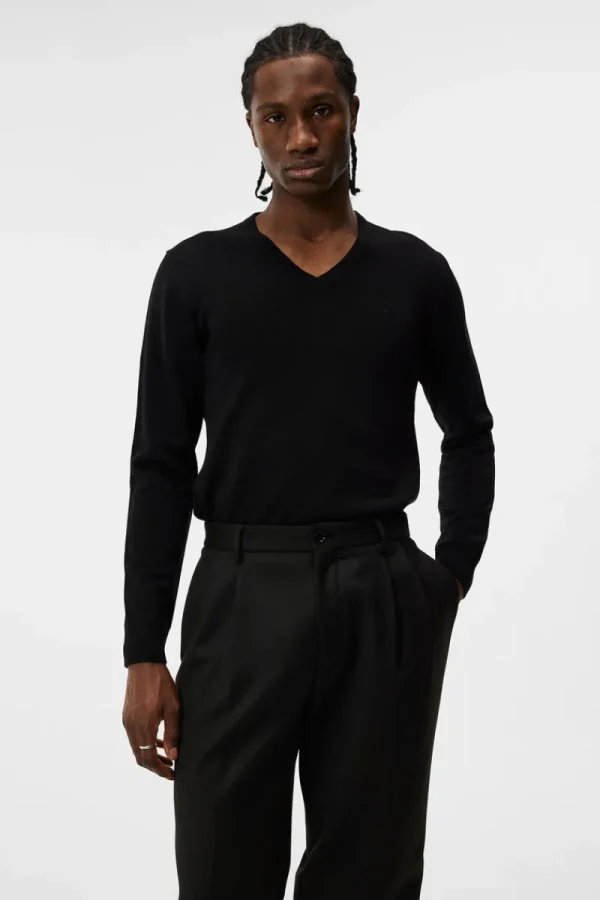 Överdelar | Stickat-J.Lindeberg Lymann Merino V-neck Sweater Black
