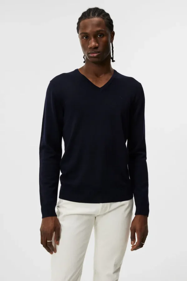 Stickat | Överdelar-J.Lindeberg Lymann Merino V-neck Sweater Navy