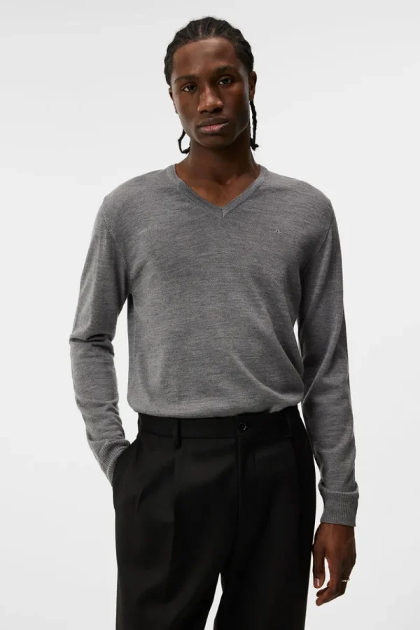 Överdelar | Stickat-J.Lindeberg Lymann Merino V-neck Sweater Grey Melange