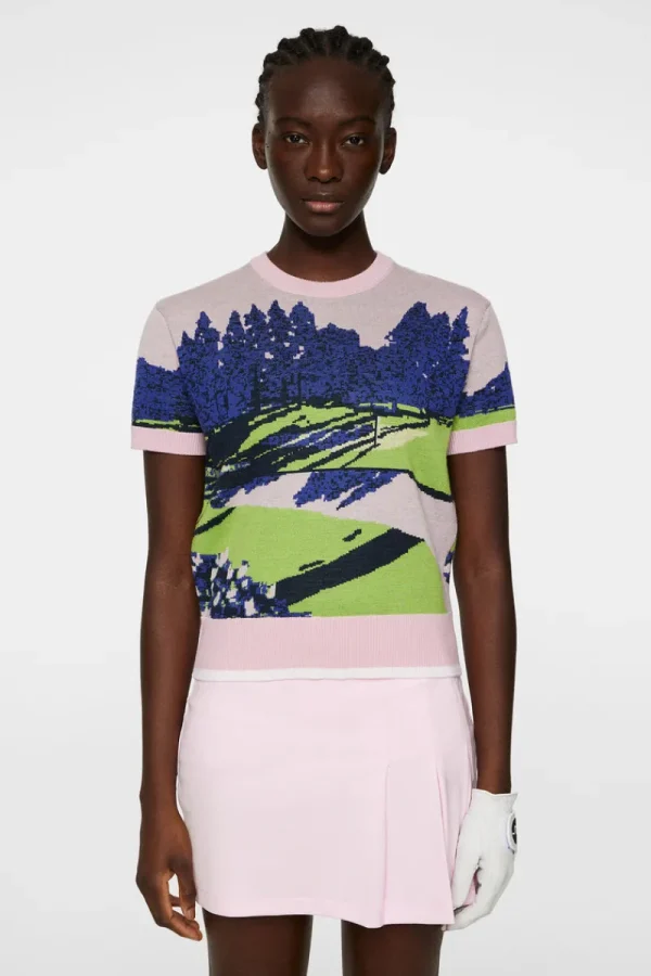Golf | Stickat-J.Lindeberg Nico Knitted Top Watercolor Jacquard Pink
