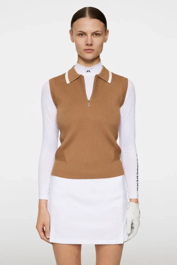Golf | Stickat-J.Lindeberg Ramona Knitted Polo Shirt Tigers Eye