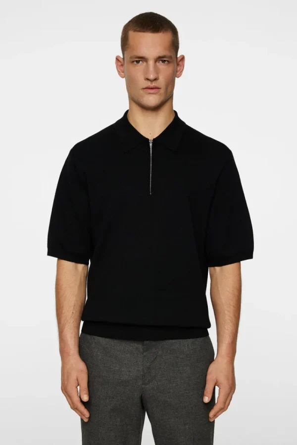Pikétröjor | Stickat-J.Lindeberg Tyler Quarter Zip Knit Polo Black