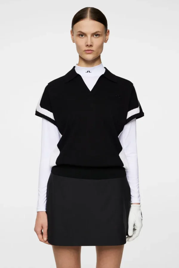Golf | Stickat-J.Lindeberg Vita Knitted Polo Shirt Black